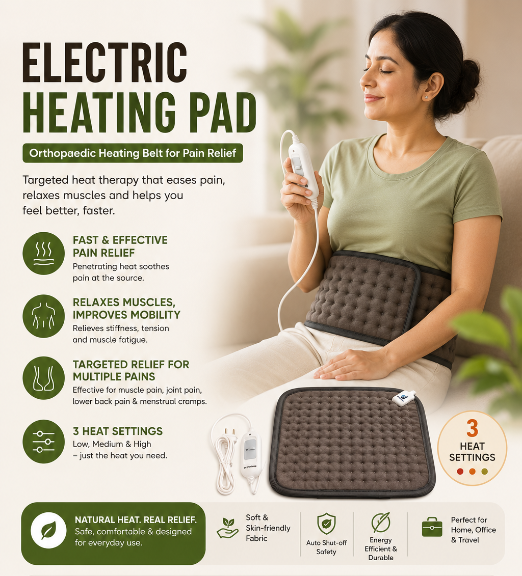 Electric Heating Pad for Pain Relief (Brown) – Orthopaedic Heating Belt for Men and Women